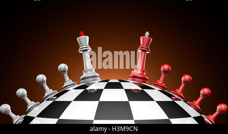 Schach-rot und grau auf dem Schach-Feld (Symbol politischer Dialog). 3D-Illustration rendern. Stockfoto