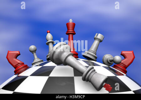 Symbolischen Rahmen (politische Umwälzung). Schach auf dem Schach-Globus. 3D Render.  Verfügbar in hoher Auflösung und verschiedenen Größen. Stockfoto