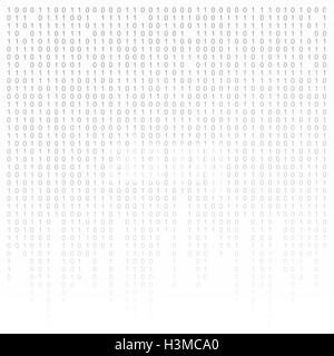 Binärcode schwarzen und weißen Hintergrund mit Ziffern auf dem Bildschirm. Algorithmus, Daten, Entschlüsselung Codierung, Zeile matrix Stockfoto