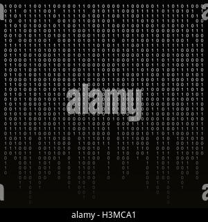 Binär-Code auf einem schwarzen Hintergrund.  Algorithmus, Verschlüsselung, Matrix-Codierung. Stockfoto