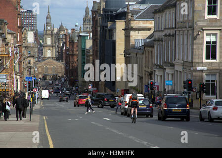 Glasgow Straße machen Szenen Glasgow Hügel Verkehr Fahrrad Stockfoto