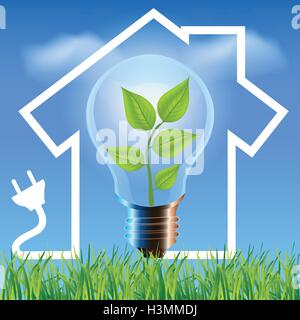 Umweltenergie freundlich. Energiespar-Konzept Öko-Haus. Denken Sie grün Konzept Stock Vektor