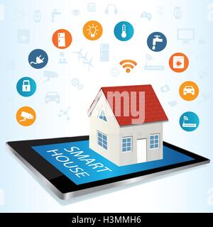 Moderne digitale Tablet-PC mit Smart House Apps. Internet der Dinge-Konzept steuern Ihre Haushaltsgeräte mit tablet Stock Vektor