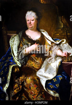Elisabeth Charlotte (Liselotte) von der Pfalz (von der Pfalz) Herzogin von Orléans (1671-1721) mit Krone, Hermelin und Witwen-Schleier 1715 Rigaud, Hyacinthe François Honoré Frankreich Französisch Stockfoto