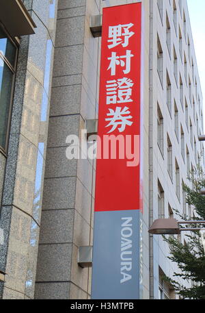 Nomura Securities Firmen-Logo, das größte Sicherheitsunternehmen in Japan. Stockfoto