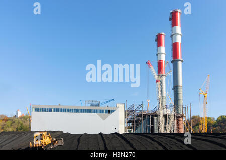 Mellach: unter Bau Gas und Dampf kombiniert und Dampfturbinenkraftwerk der Verbund AG mit dem Generalunternehmer Siemens AG, Regio Stockfoto