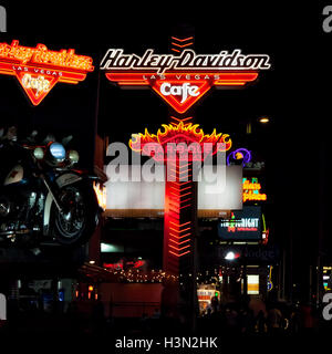 Harley Davidson Cafe am nNght in Las Vegas Stockfoto