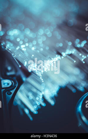 Festplatte, Platte von Chips mit Fiber optic Lichter Stockfoto