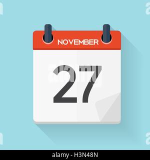 Navember 27 Kalender flach tägliche Symbol. Vektor-Illustration-Emblem Stock Vektor