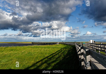 Dramatische Himmel über Kellys Strand Gehweg im Kouchibouguac National Park New Brunswick, Kanada Stockfoto