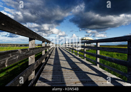 Dramatische Himmel über Kellys Strand Gehweg im Kouchibouguac National Park New Brunswick, Kanada Stockfoto