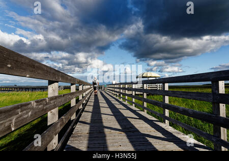 Dramatische Himmel über Kellys Strand Gehweg im Kouchibouguac National Park New Brunswick, Kanada Stockfoto