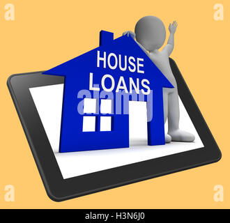 Haus Darlehen Home Tablet zeigt Kreditaufnahme Tilgungen und Zinsen Stockfoto