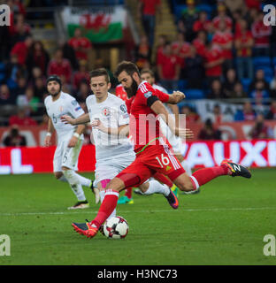 Cardiff, Wales, UK. 9. Oktober 2016. Joe Ledley von Wales während des FIFA 2018 World Cup Qualifier Gruppe D-Spiels zwischen Wales und Georgien im Cardiff City Stadium am 9. Oktober 2016 in Cardiff, Wales Credit: Gary Mitchell/Alamy Live News Stockfoto