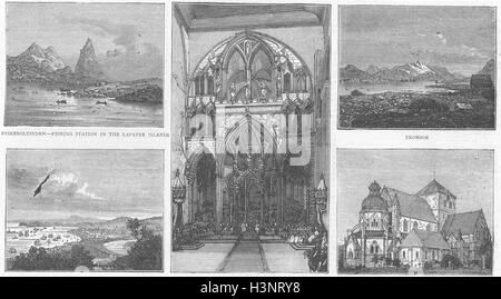 Norwegen Fiskeboltinden, Lofoten; Trondheim; Tromso 1873. Die Grafik Stockfoto