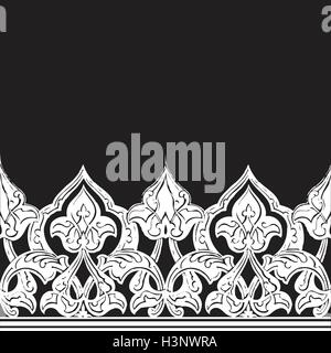 Vector Illustration von Zierpflanzen nahtlose Grenze (arabischer Stil) Farben Schwarz und Weiß Stock Vektor