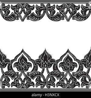 Vector Illustration von Zierpflanzen nahtlose Grenze (arabischer Stil) Farben Schwarz und Weiß Stock Vektor