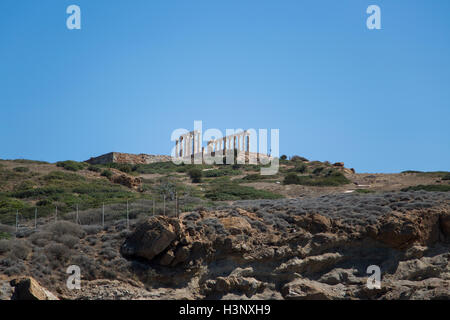 Meerblick am Poseidontempel am Kap Sounion, Griechenland Stockfoto