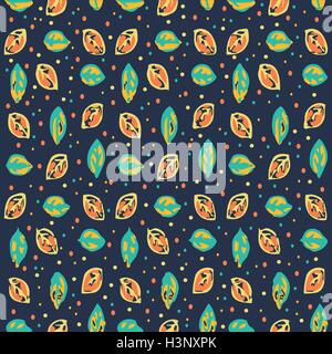 Nahtlose Muster mit bunten Blatt auf dunklem Hintergrund. Einsetzbar für Verpackung, Einladungen, Tapete, Musterfüllungen, wir Stock Vektor