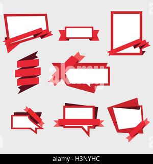 Vektor-Set Ankündigung Banner, Aufkleber und Etiketten mit Bändern von Business-Verkauf von grauen Hintergrund isoliert. Rot, weiße Farben Stock Vektor
