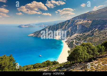 Der berühmte Strand Myrtos in Kefalonia Island, Griechenland Stockfoto
