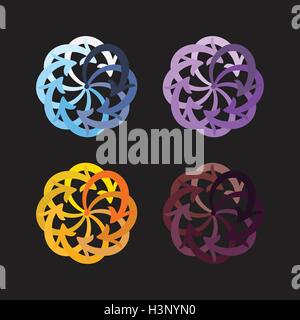 Vektordiagramm Set bunte Pfeile Kreis auf schwarzem Hintergrund Stock Vektor