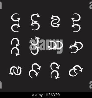 Einfache Icon set im Zusammenhang mit Interface-Doppelpfeile auf schwarzem Hintergrund Stock Vektor