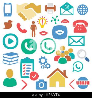 Bunte Hand Soziale gezeichnet, Netzwerk Icon Set Vector Illustration auf weißem Hintergrund Stock Vektor
