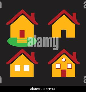 Bunte flache Icons Häuser isoliert Vektor-Illustration auf schwarzem Hintergrund Stock Vektor