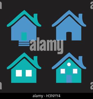 Bunte flache Icons Häuser isoliert Vektor-Illustration auf schwarzem Hintergrund Stock Vektor