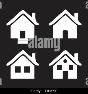 Schwarz / weiß flach Symbole Häuser isoliert Vektor-illustration Stock Vektor