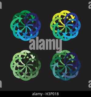 Vektordiagramm Set bunte Pfeile Kreis auf schwarzem Hintergrund Stock Vektor