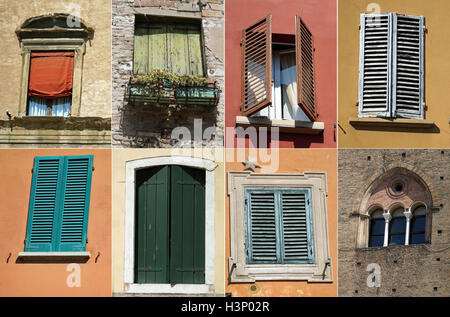 Zusammenstellung der Fenster und Fensterläden, Italien. Stockfoto