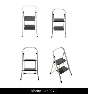 Set von zwei Stufen Leiter über isolierte weißen Hintergrund Stockfoto