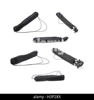 Satz von Kamera-Stativ-Abdeckung über isolierte weißen Hintergrund Stockfoto