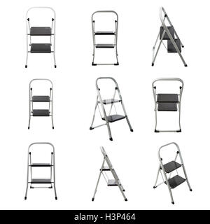 Set von zwei Stufen Leiter über isolierte weißen Hintergrund Stockfoto