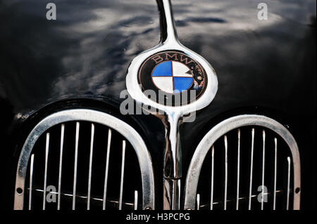 Tarnopol, Ukraine - 9. Oktober 2016: Logo BMW auf alten Retro-Oldtimer Stockfoto