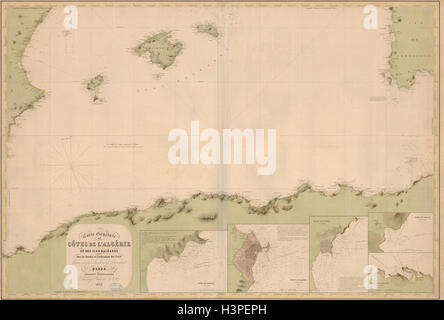 "Côtes de L'Algérie et des Iles Baléares ROBIQUET. Chart 1853 Seekarte Balearen Stockfoto