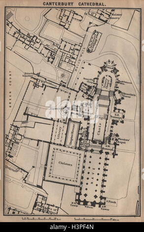 Grundriss der Kathedrale von CANTERBURY. Kent. Alte Antike Landkarte Diagramm BAEDEKER 1906 Stockfoto