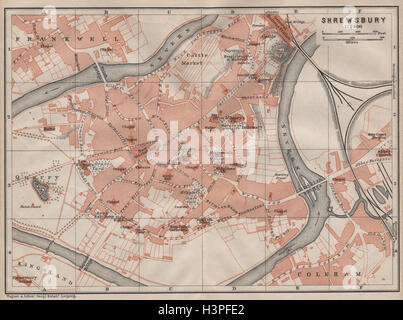 Stadtplan Stadt SHREWSBURY. Frankwell Shawbury Kingsland. Shropshire 1906 Karte Stockfoto