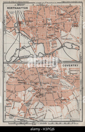 NORTHAMPTON & COVENTRY Stadt Stadtpläne. Vor dem 2. Weltkrieg. Midlands 1927 alte Karte Stockfoto