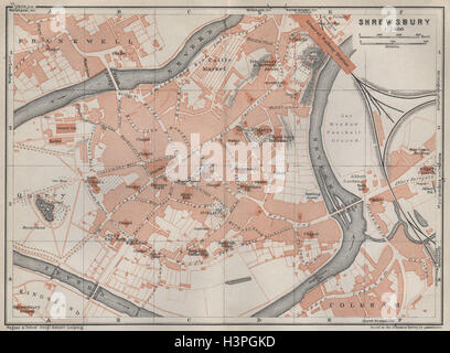 Stadtplan Stadt SHREWSBURY. Frankwell Shawbury Kingsland. Shropshire 1927 Karte Stockfoto