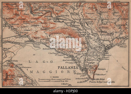 PALLANZA UMGEBUNG. Verbania. Intra Unchio. Italien-Mappa. BAEDEKER-1903 alt Stockfoto