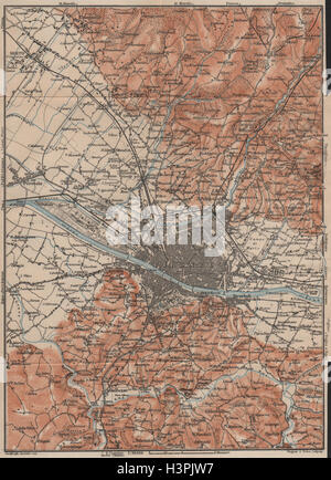 Florenz-FIRENZE-Umgebung. Galluzzo Fiesole. Italien-Mappa. BAEDEKER, 1903 Stockfoto