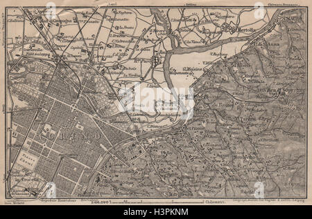 TURIN TORINO östlichen Umland. Italien-Mappa. Alte antike BAEDEKER 1906 Stockfoto