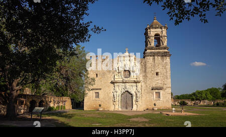 Eingang zur alten spanischen Mission San Jose in San Antonio, Texas Stockfoto