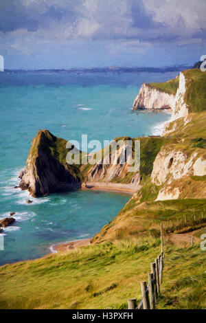 Küste von Dorset in Richtung Durdle Door Abbildung wie Ölgemälde Stockfoto