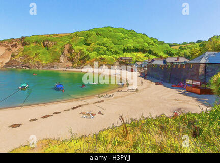 Helle Farben wie Polkerris Cornwall England uk Abbildung cartoon-Effekt Stockfoto