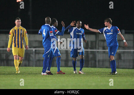 Grays feiern ihre erste Tor durch Joao Carlos - Grays Athletic Vs Romford - Ryman League Division One North Fußball im Rush Green Stadium - 01.02.13 Stockfoto