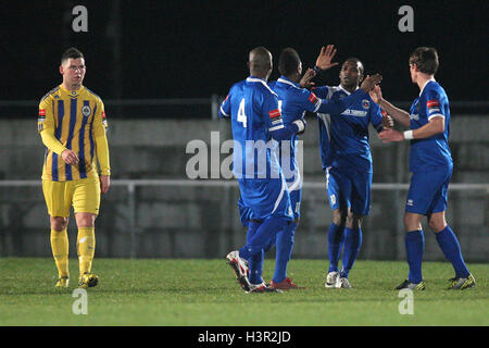 Grays feiern ihre erste Tor durch Joao Carlos - Grays Athletic Vs Romford - Ryman League Division One North Fußball im Rush Green Stadium - 01.02.13 Stockfoto